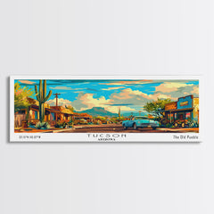Tucson Arizona Panoramic Wall Art Mid Century Modern Canvas