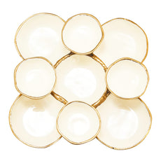 Cluster of 9 Round Serving Bowls Decorative Bowls Gold & White, Brass