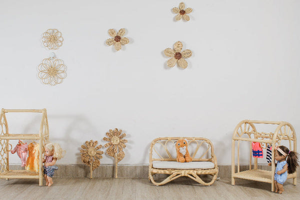 Rattan Daisy Wall Decor Boho Nursery Kids Room Handmade