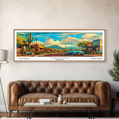 Tucson Arizona Panoramic Wall Art Mid Century Modern Canvas