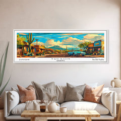 Tucson Arizona Panoramic Wall Art Mid Century Modern Canvas
