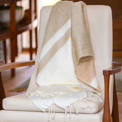Handwoven Alpaca Throw Blanket Ecuador Tobacco Wheat Kallpa Collection