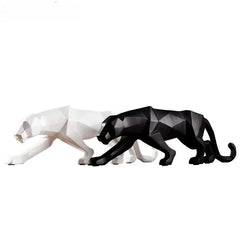 Abstract Geometric Panther Statue Resin Leopard Home Office Decor
