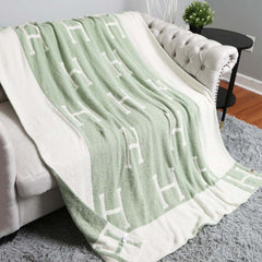 Initial H Patterned Reversible Throw Blanket Soft Cozy Home