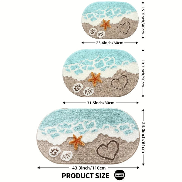 Summer Wave Beach Bathroom Absorbent Waterproof Carpet Mat