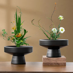 Retro Black Ceramic Vase Plant Flowerpot Tabletop Home Decor