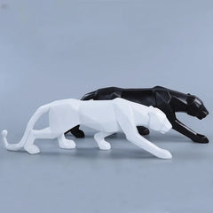 Abstract Geometric Panther Statue Resin Leopard Home Office Decor