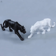 Abstract Geometric Panther Statue Resin Leopard Home Office Decor