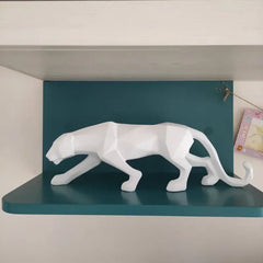 Abstract Geometric Panther Statue Resin Leopard Home Office Decor