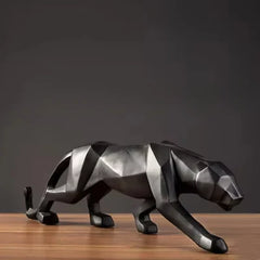 Abstract Geometric Panther Statue Resin Leopard Home Office Decor