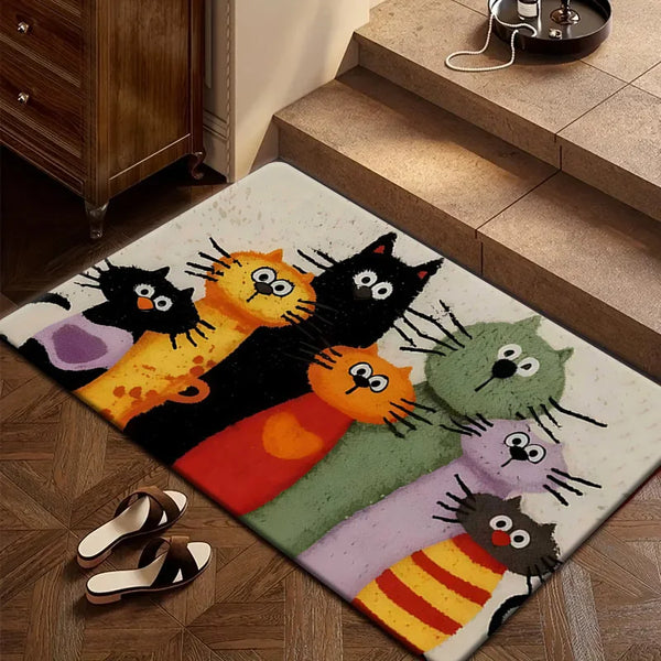 Cartoon Cat Family Carpet Welcome Mat Cute Home