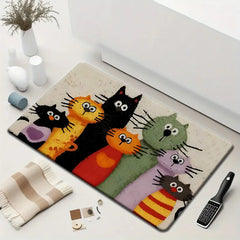 Cartoon Cat Family Carpet Welcome Mat Cute Home