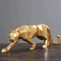 Abstract Geometric Panther Statue Resin Leopard Home Office Decor