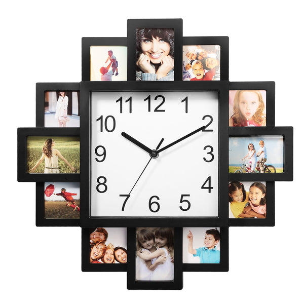 Photo Frame Clock Collage 12 Picture Wall Display Decor